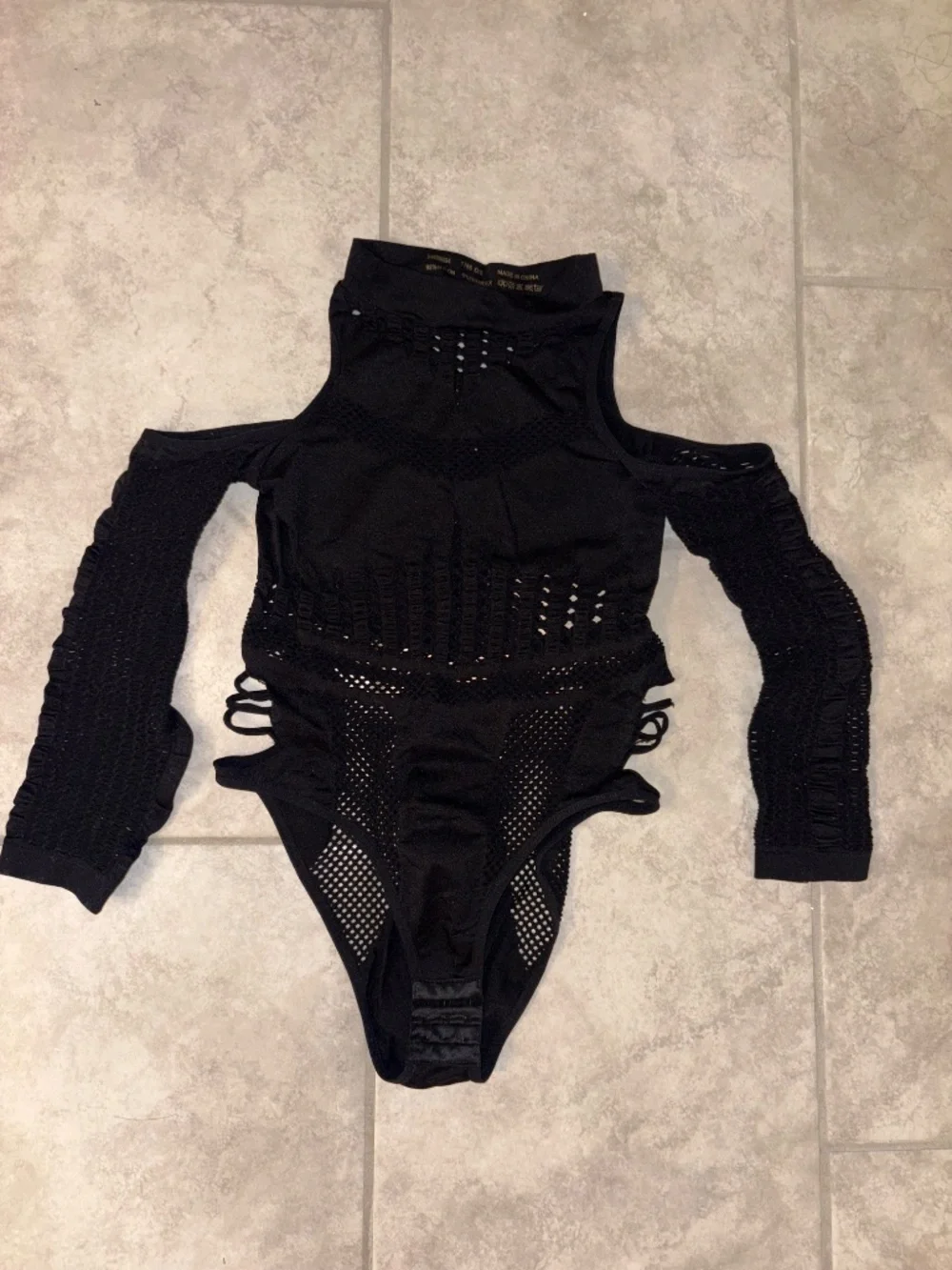 NWOT! HAUTY Women Black 1Piece Cold Shoulder Seamless Sheer Bodysuit Lingerie OS